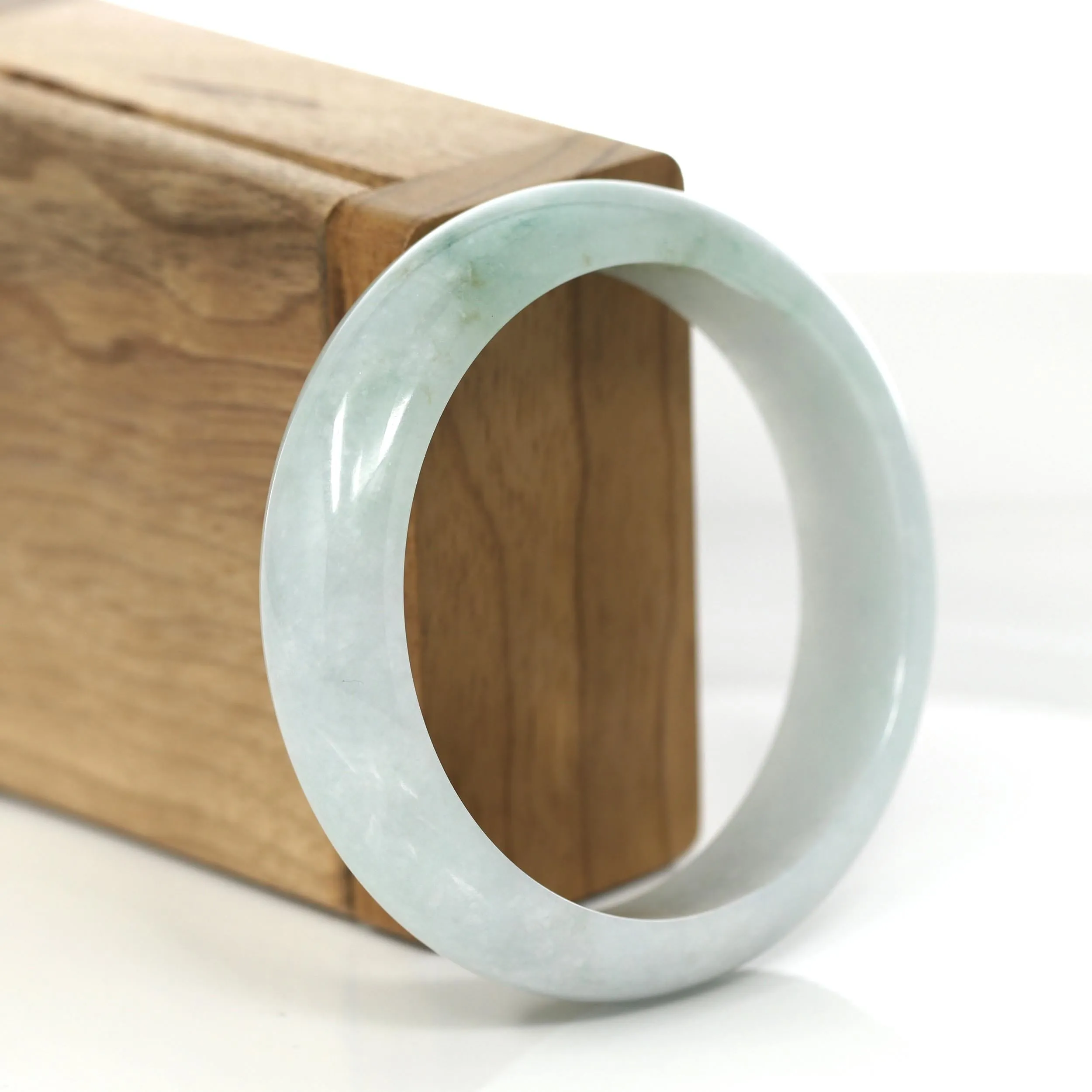 "Princess Half Round" Blue- Green Jadeite Jade Bangle Bracelet (56.25 mm) #684