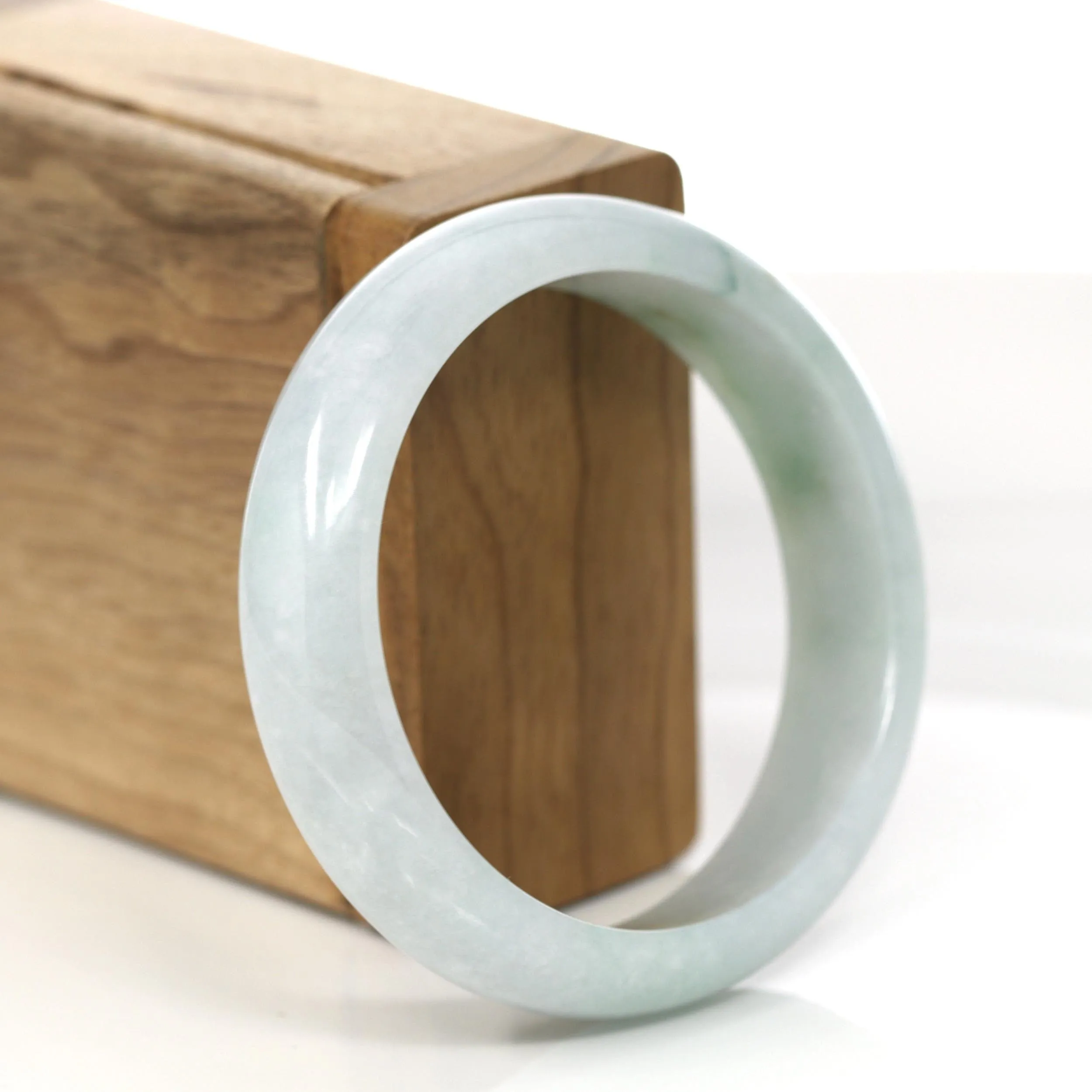 "Princess Half Round" Blue- Green Jadeite Jade Bangle Bracelet (56.25 mm) #684
