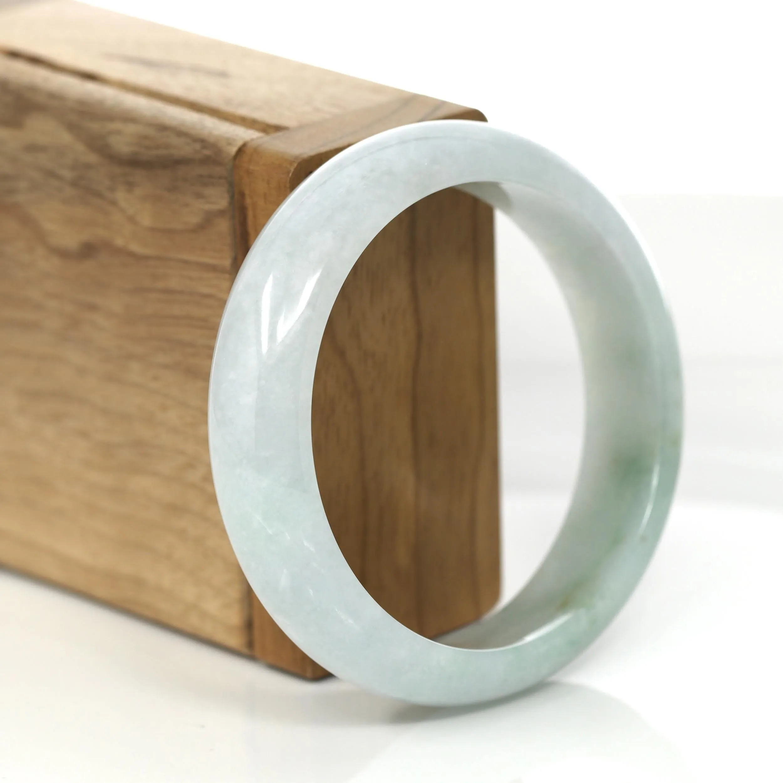 "Princess Half Round" Blue- Green Jadeite Jade Bangle Bracelet (56.25 mm) #684