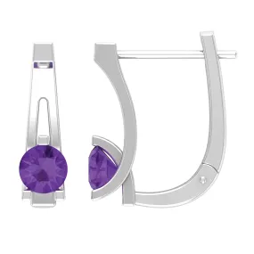 Real Amethyst Solitaire Lever Back Earrings