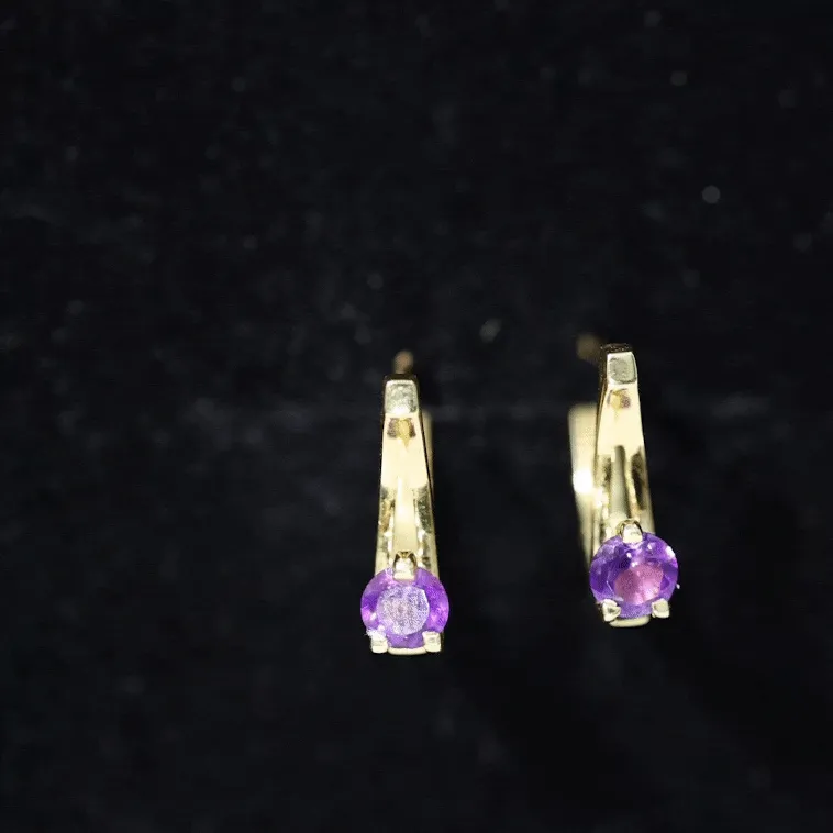 Real Amethyst Solitaire Lever Back Earrings
