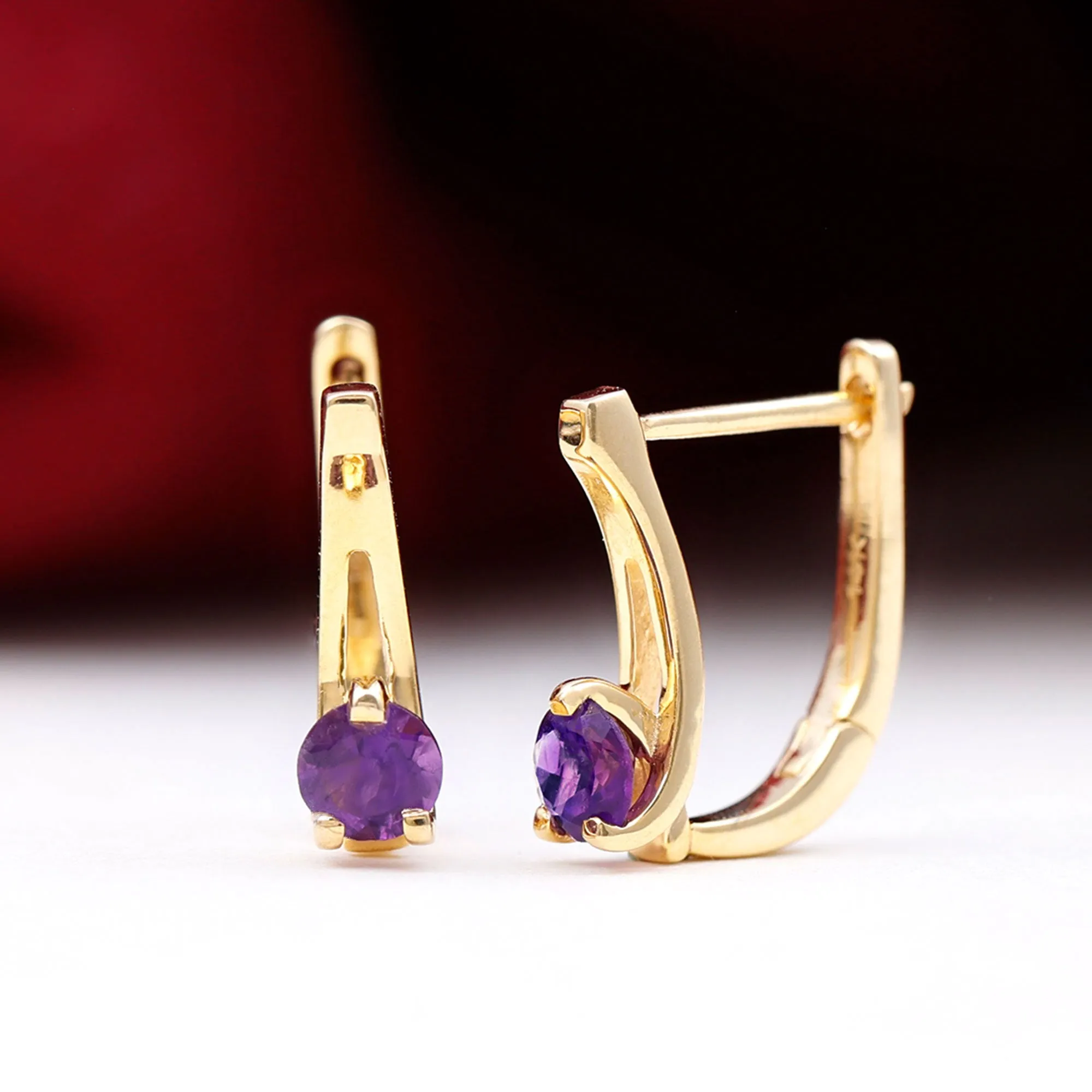 Real Amethyst Solitaire Lever Back Earrings