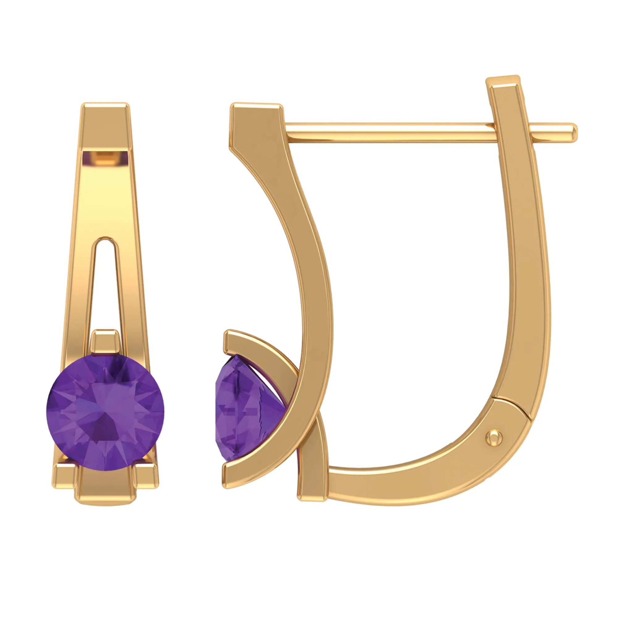 Real Amethyst Solitaire Lever Back Earrings