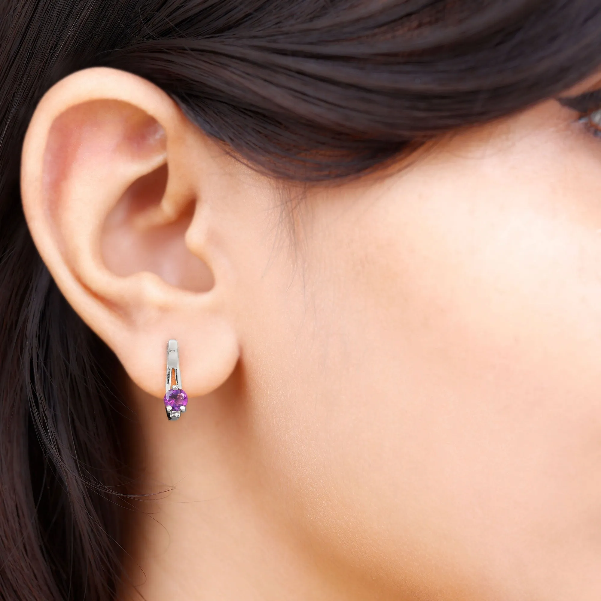 Real Amethyst Solitaire Lever Back Earrings