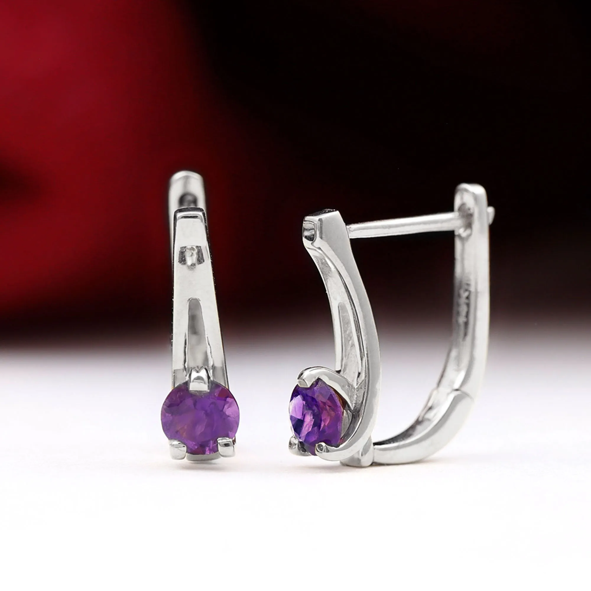 Real Amethyst Solitaire Lever Back Earrings