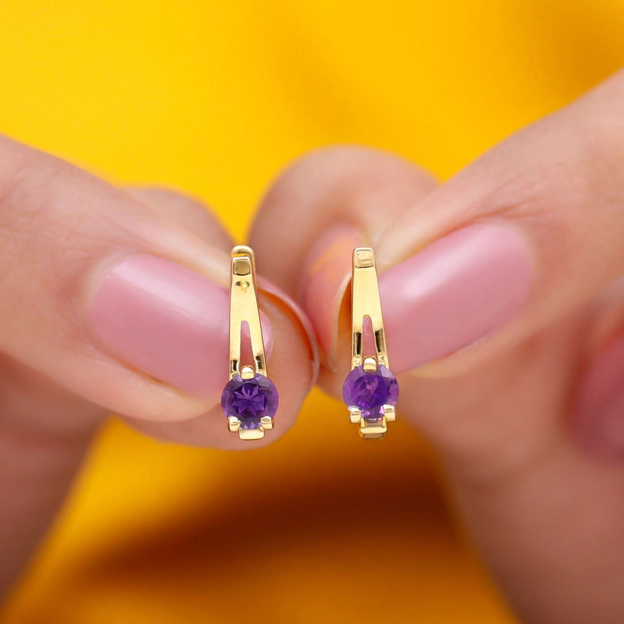 Real Amethyst Solitaire Lever Back Earrings