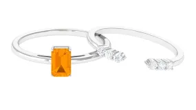 Real Fire Opal Solitaire Ring set with Diamond