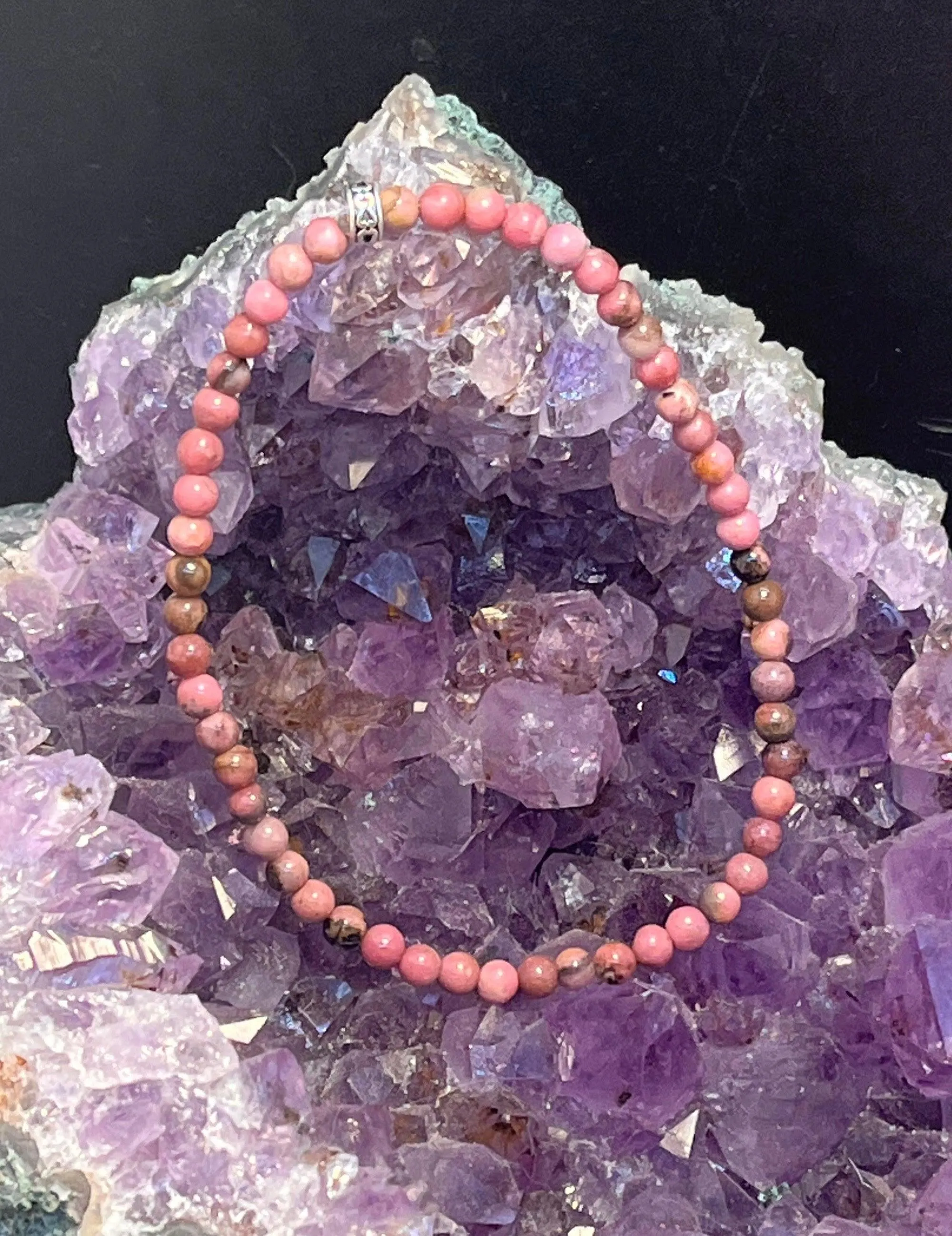 Rhodonite Anklet on Elastic Cord