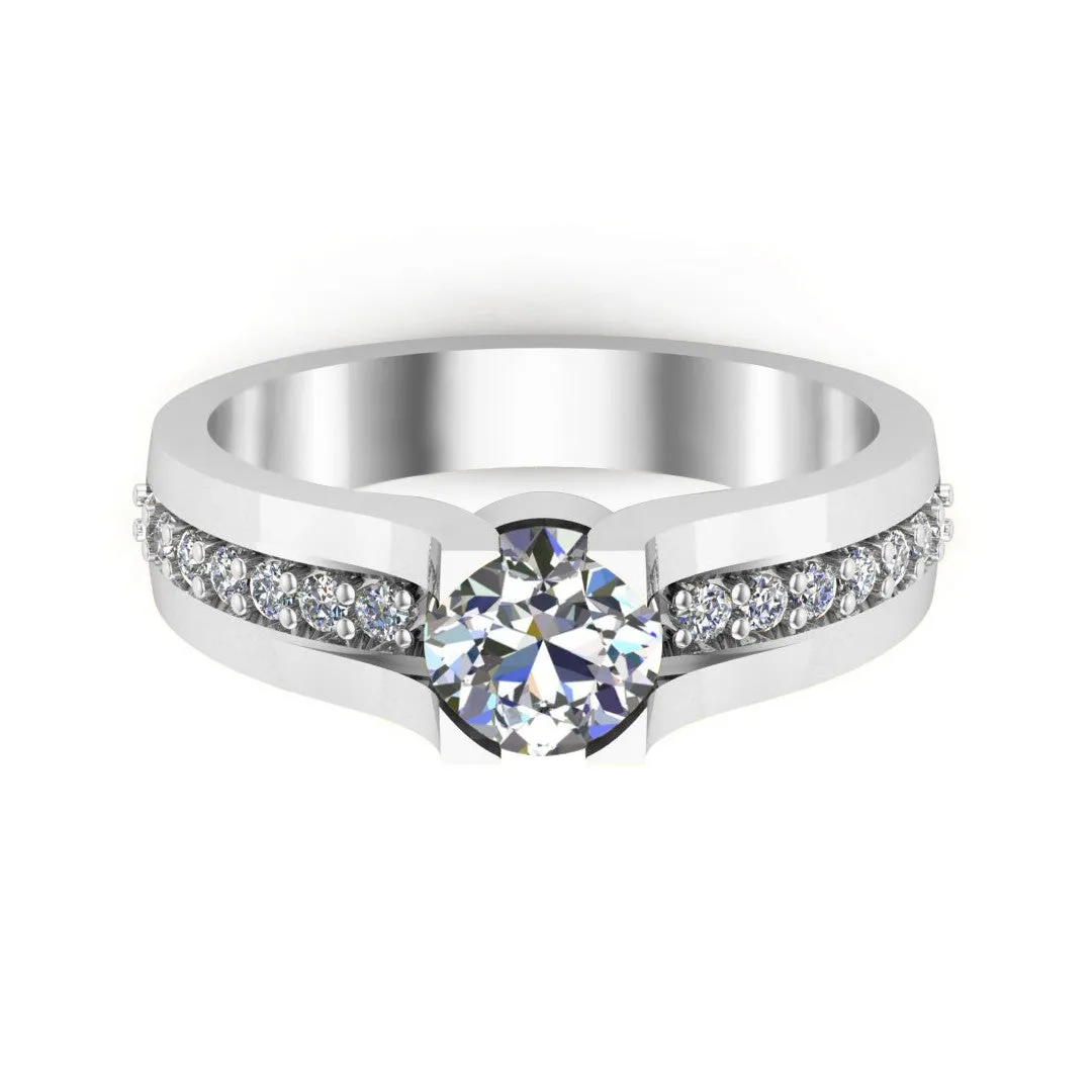 RKC Round Moissanite Engagement Ring 925 Silver 14K Yellow Gold Plated Ring For Women's Wt 3.2 gm Width 3.20 MM