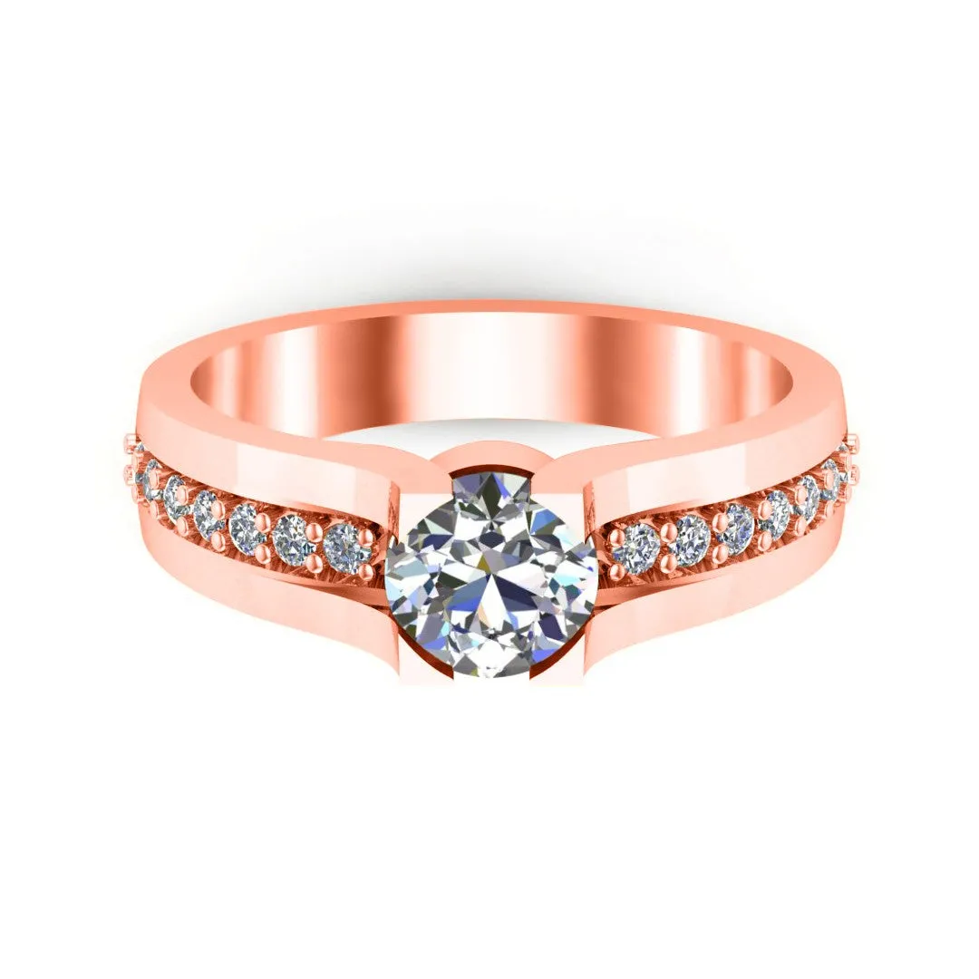 RKC Round Moissanite Engagement Ring 925 Silver 14K Yellow Gold Plated Ring For Women's Wt 3.2 gm Width 3.20 MM