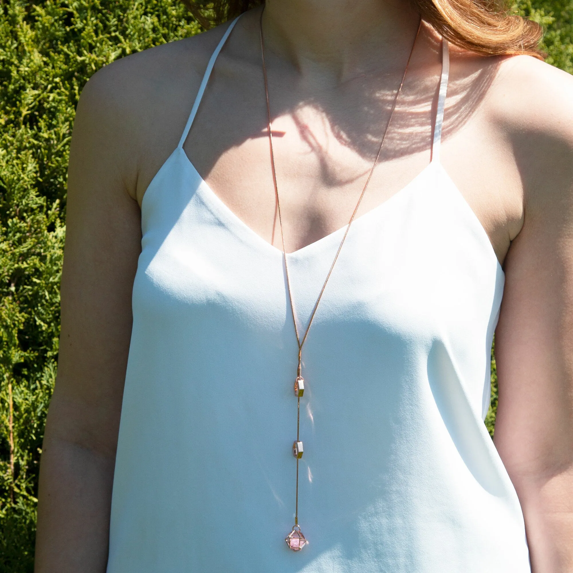 Rose Water Opal Hexagon - 18.5" Austrian Crystal Sweater Necklace