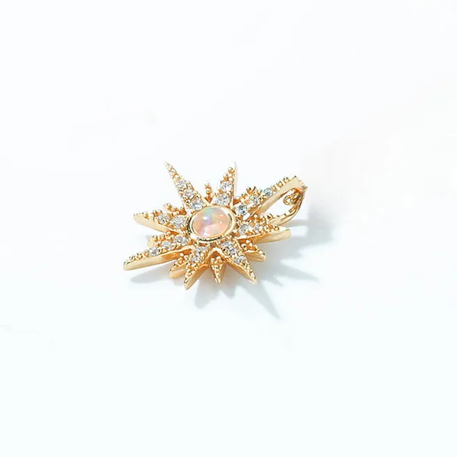 Round Opal Zircon Sun Sterling Silver Pendant