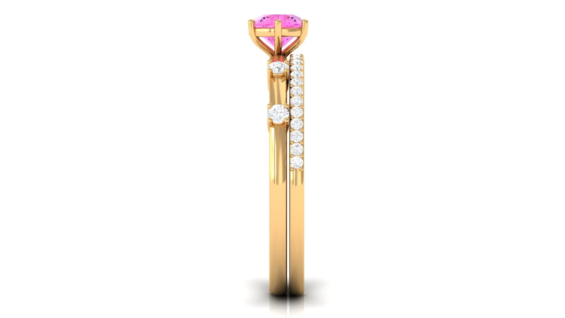 Round Pink Sapphire and Diamond Simple Ring Set