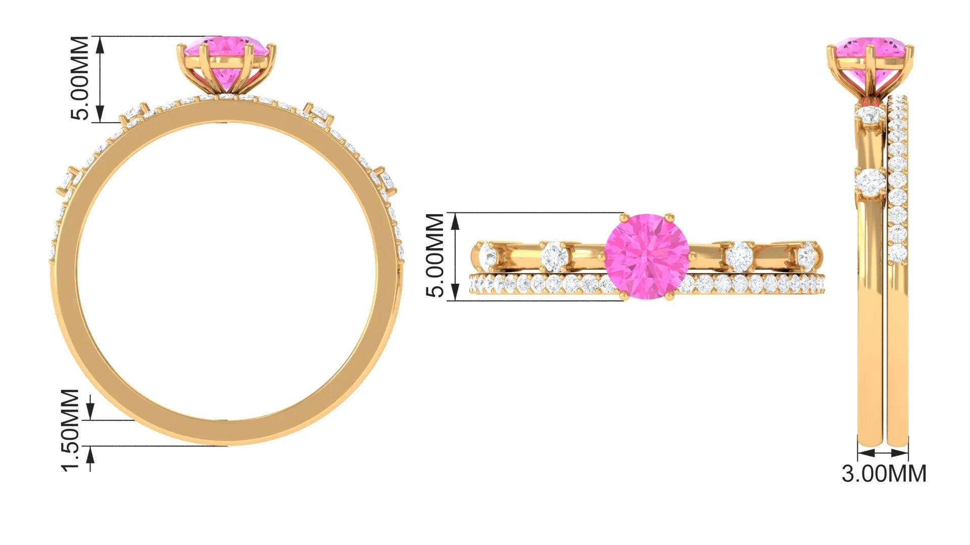 Round Pink Sapphire and Diamond Simple Ring Set