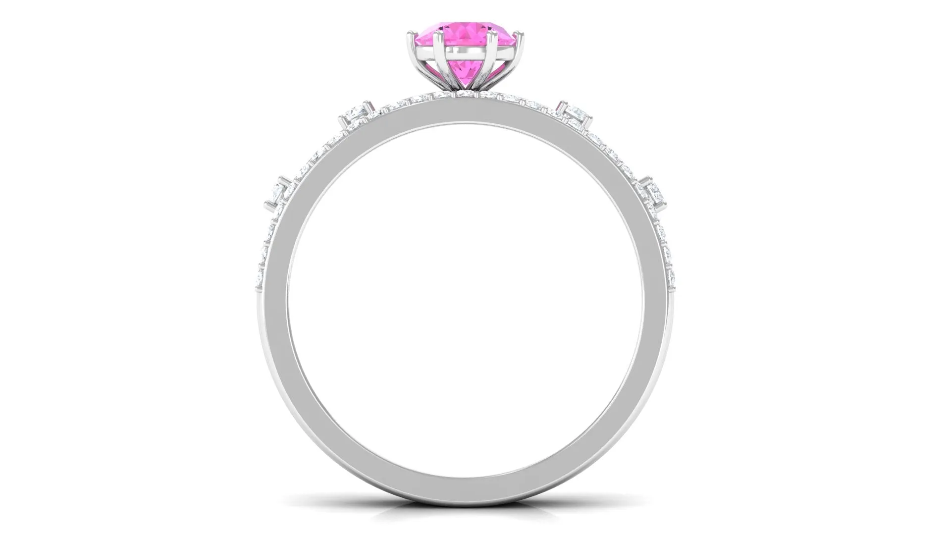 Round Pink Sapphire and Diamond Simple Ring Set