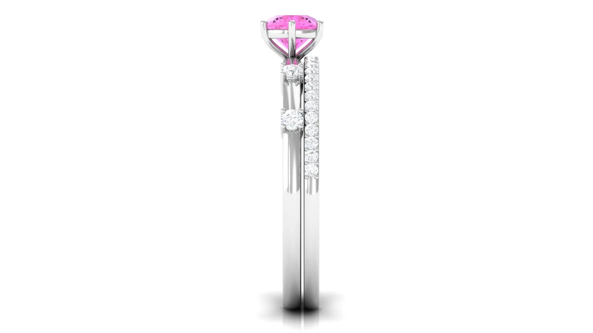 Round Pink Sapphire and Diamond Simple Ring Set