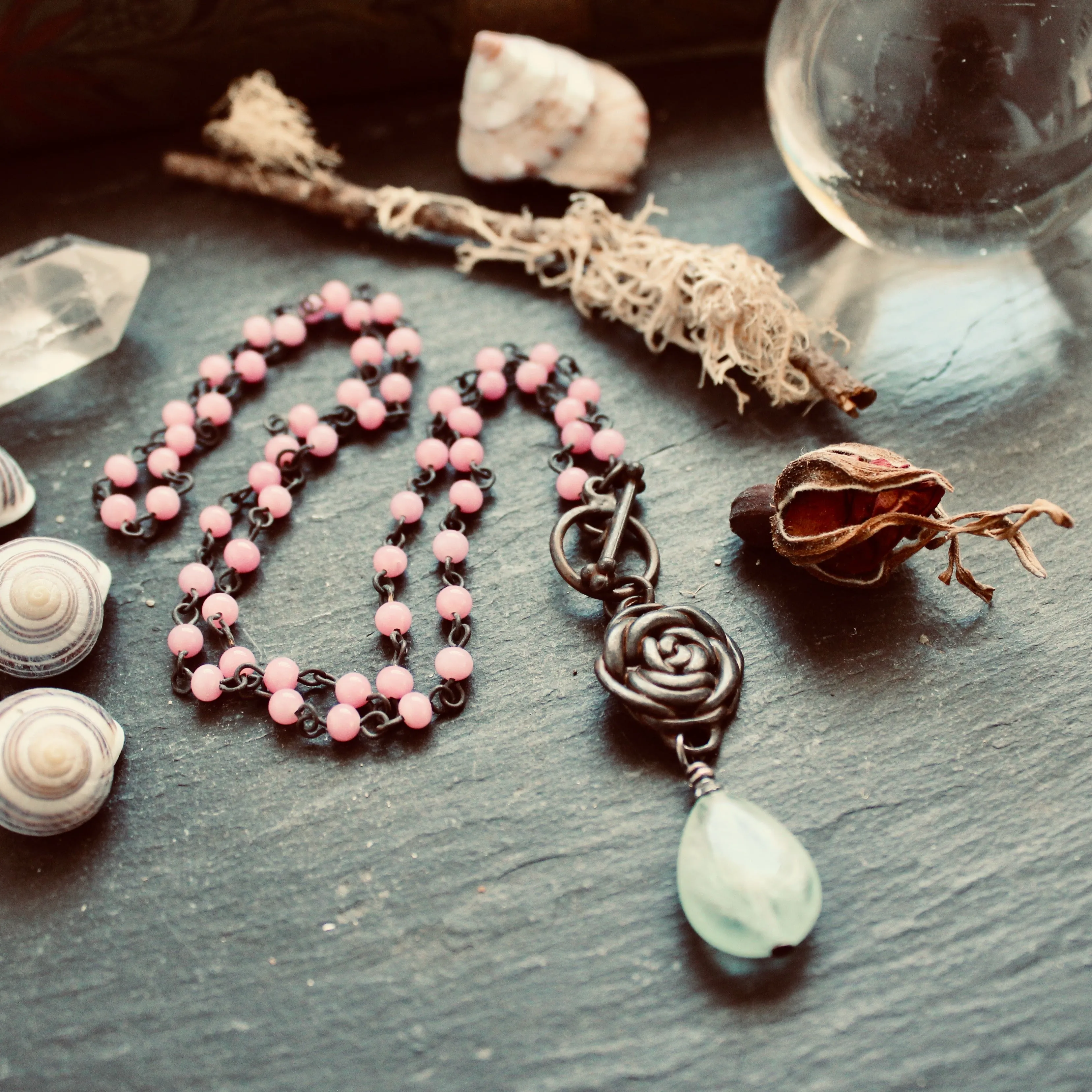 Rustic Glasgow Rose Vintage Rosary Necklace