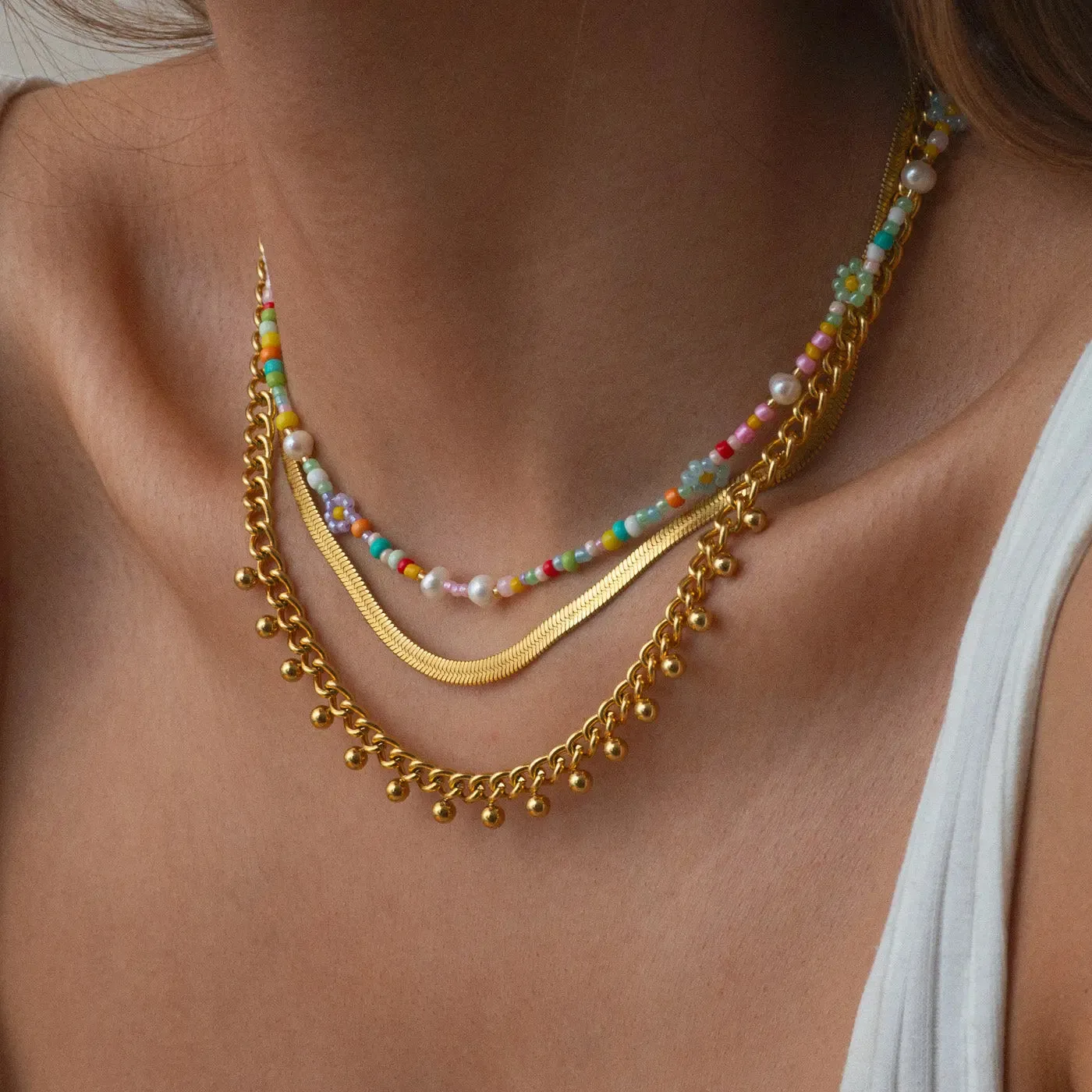 Saffron - Oriental Bead Link Necklace Stainless Steel