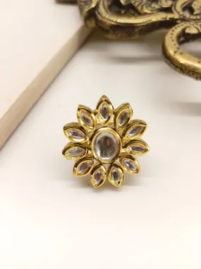 Sanmati White Kundan Finger Ring