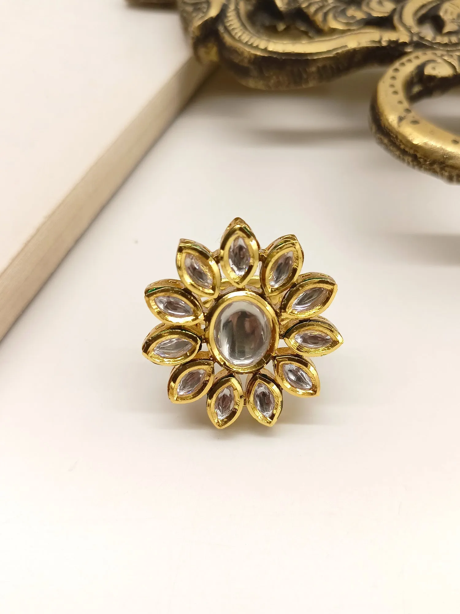 Sanmati White Kundan Finger Ring