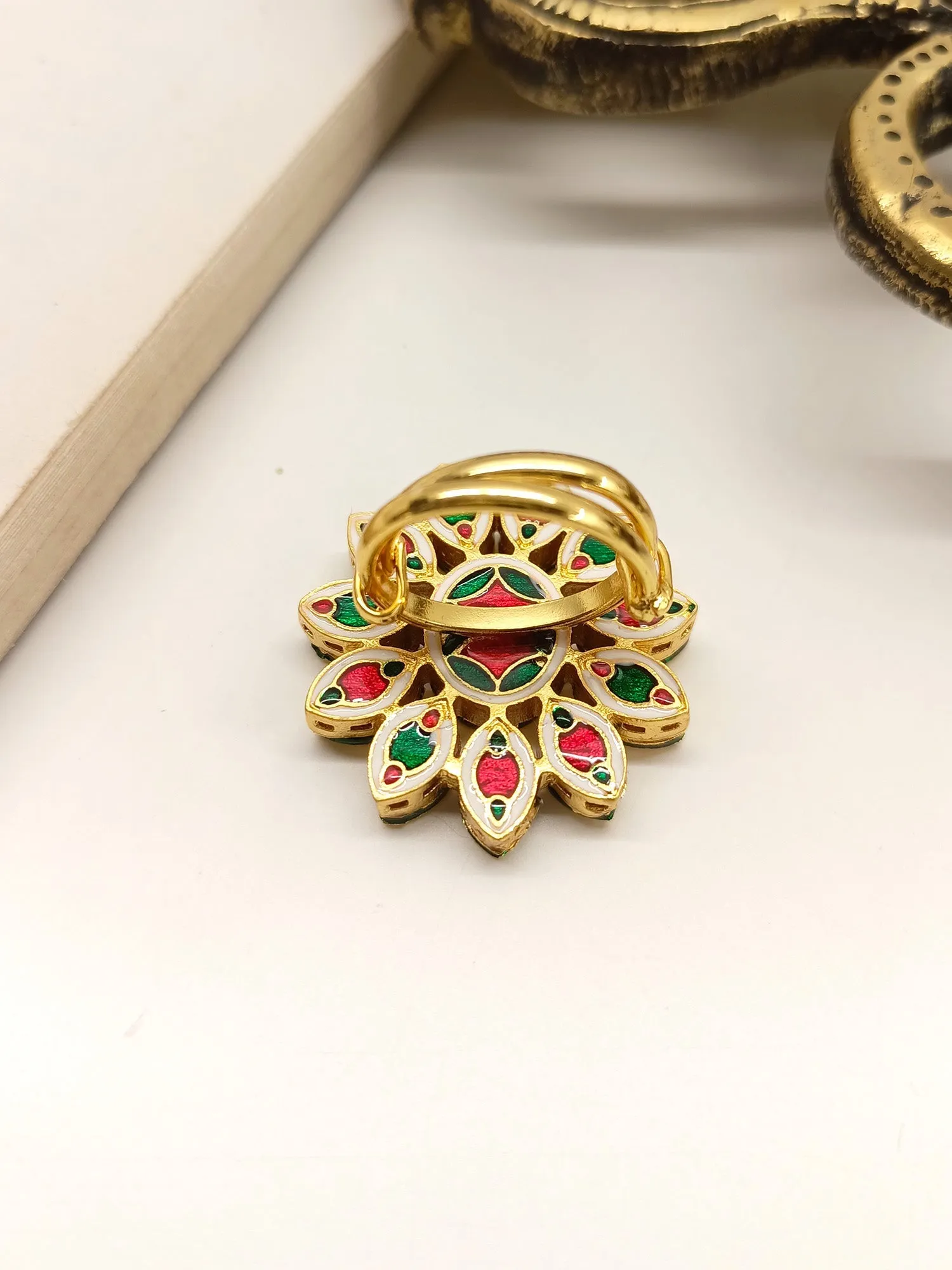 Sanmati White Kundan Finger Ring