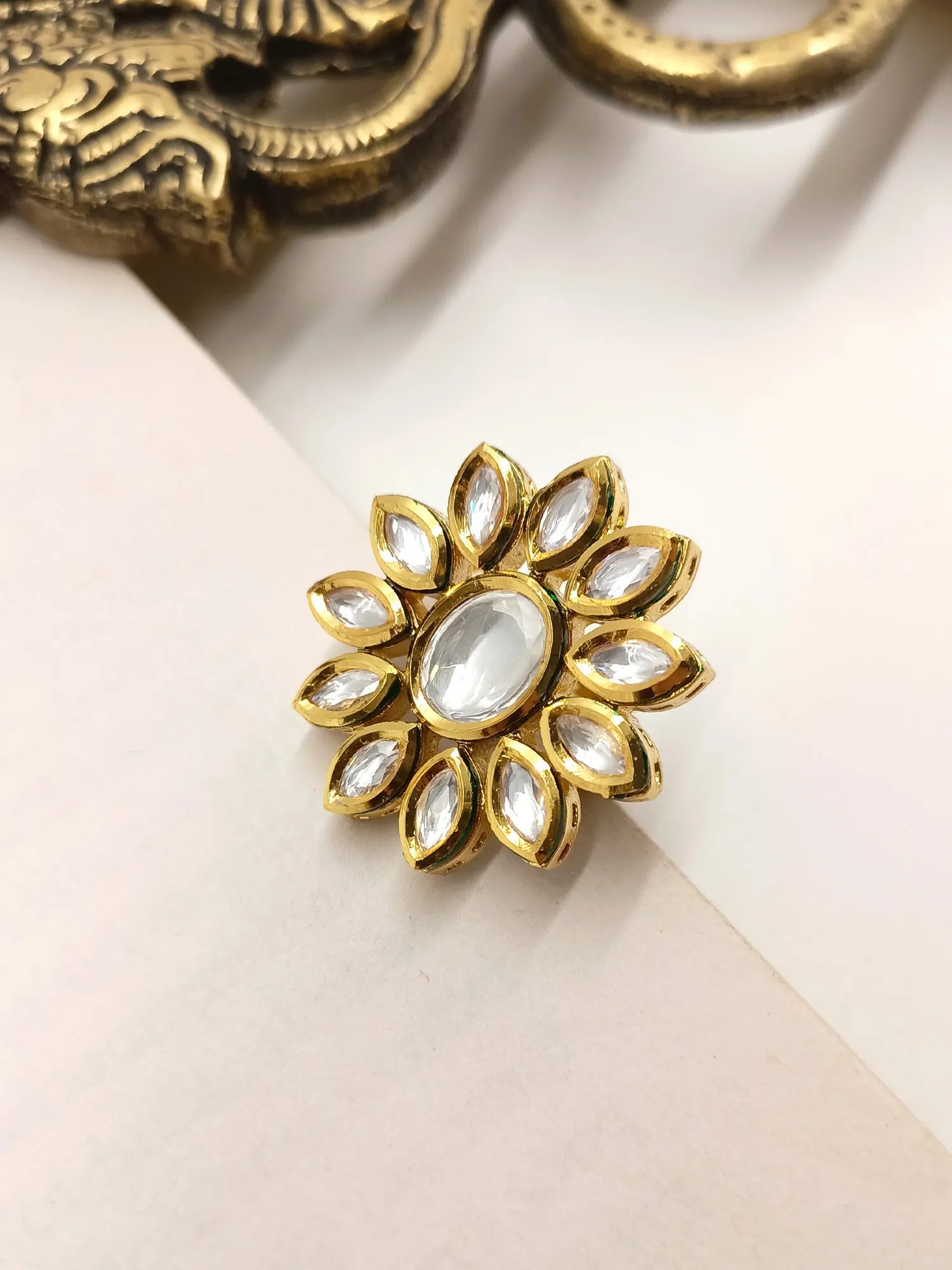 Sanmati White Kundan Finger Ring
