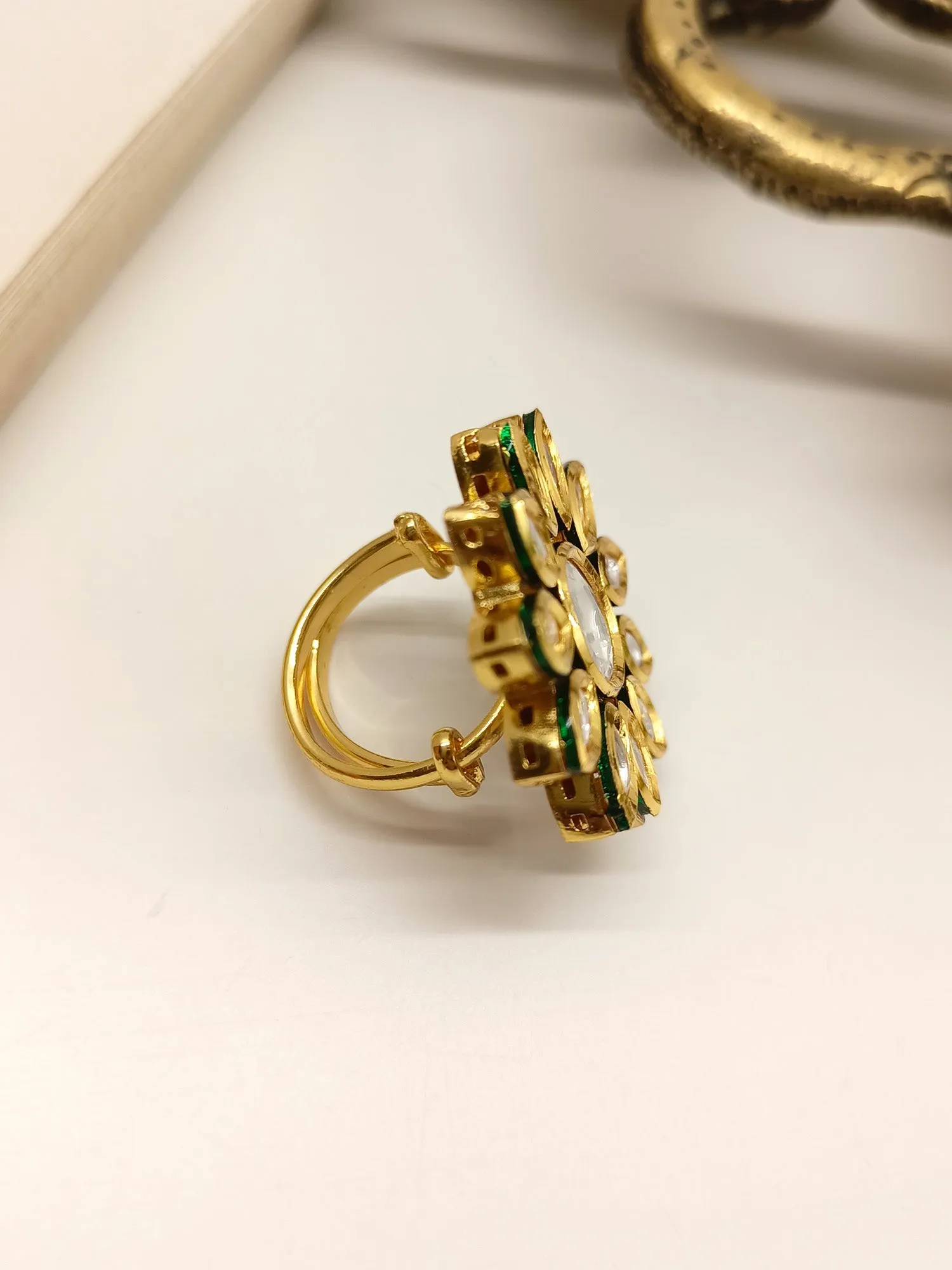 Sanmati White Kundan Finger Ring