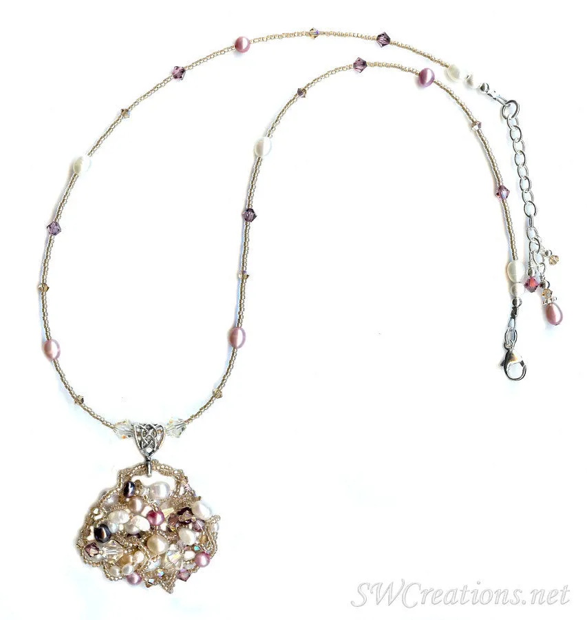 Satin Rose Topaz Pearl Crystal Bead Art Necklace