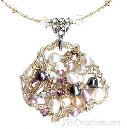 Satin Rose Topaz Pearl Crystal Bead Art Necklace