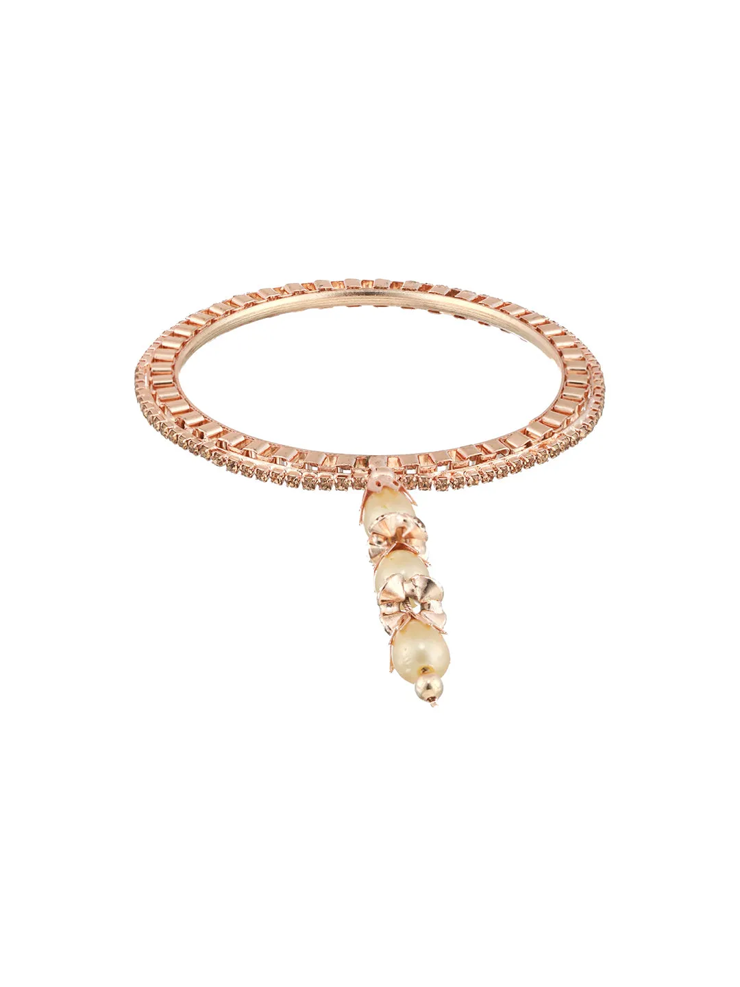 Set Of 4 Rose Gold-Plated Crystal Studded & Beaded Bangles