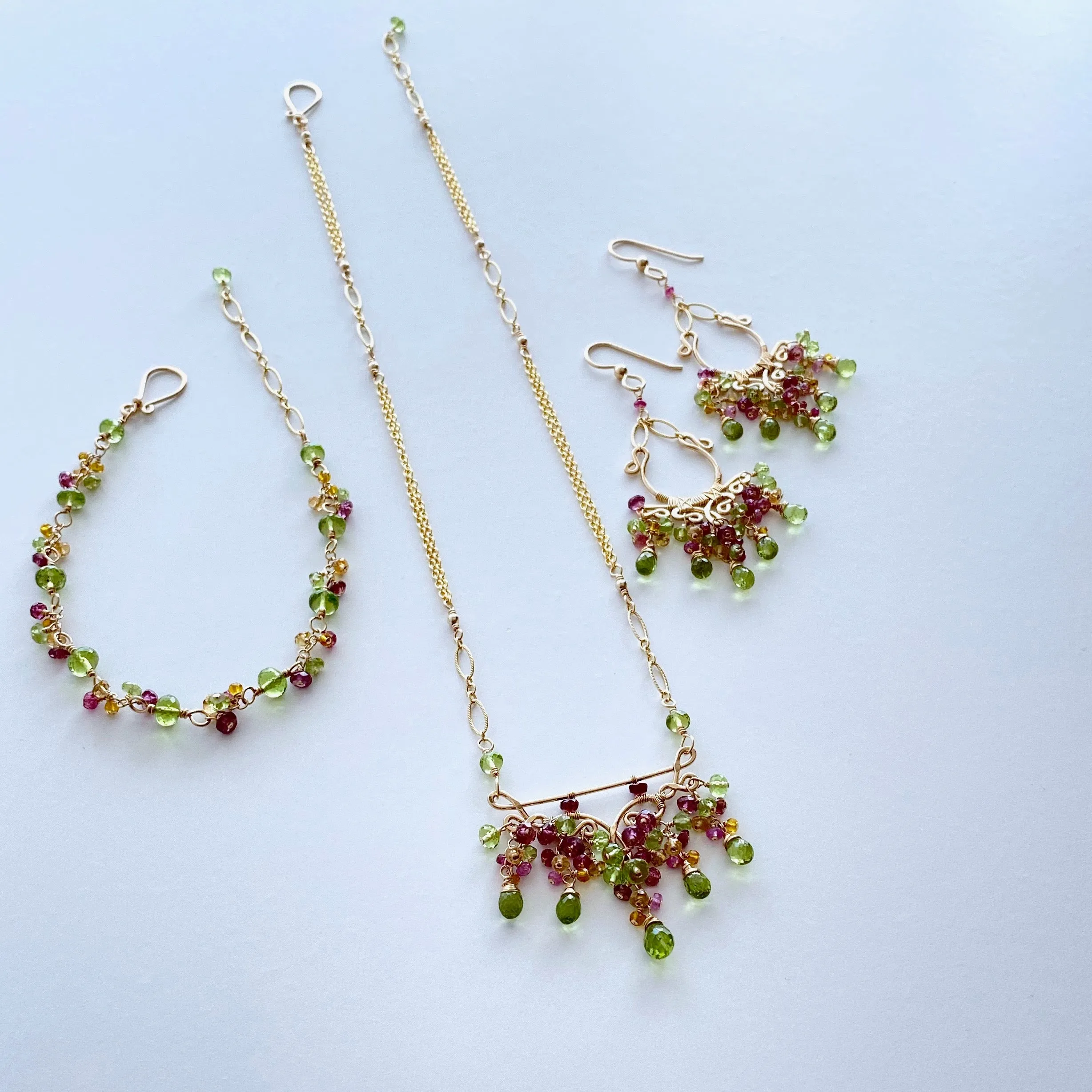 Sienna - Peridot, Garnet, Tourmalines, 14k Gold Fill Necklace