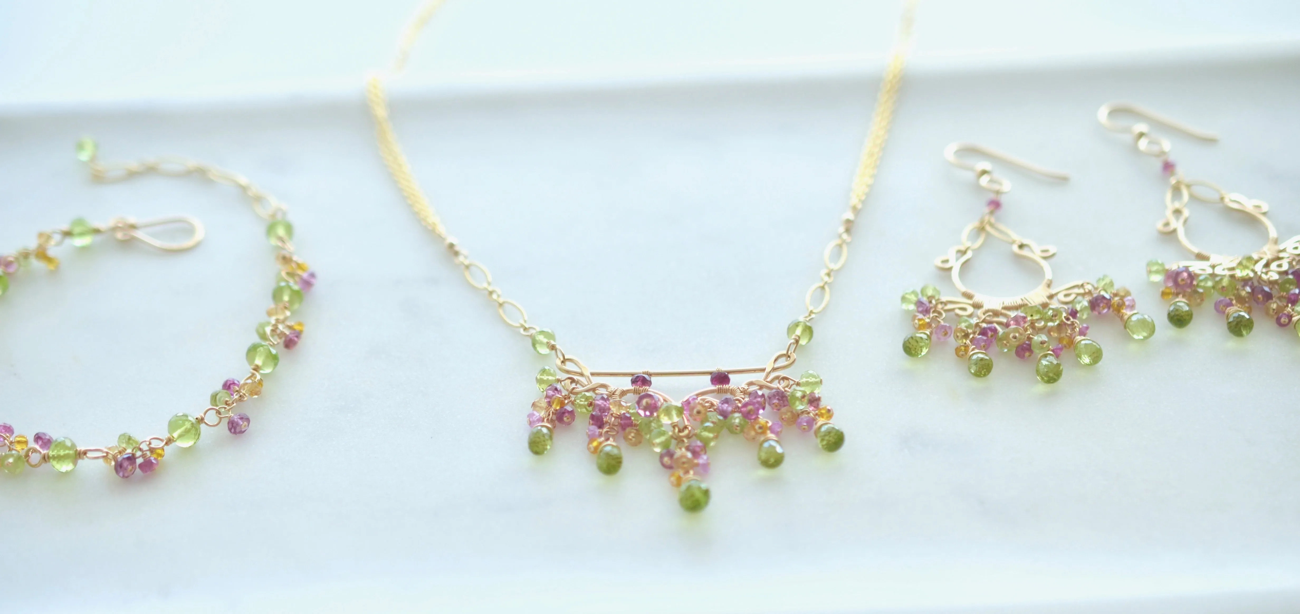 Sienna - Peridot, Garnet, Tourmalines, 14k Gold Fill Necklace