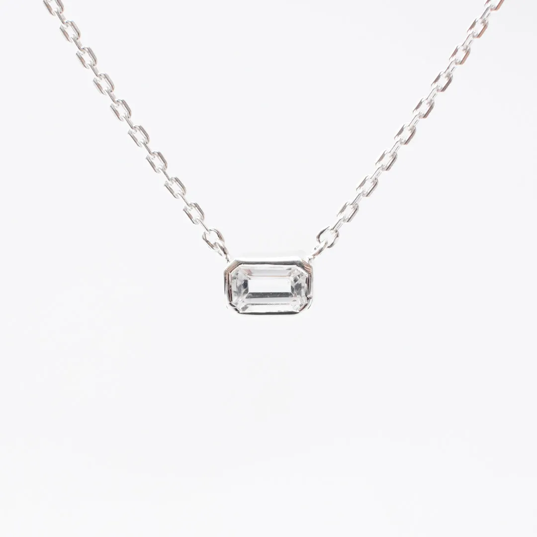 Silver & White Topaz Octagon Shaped Necklace