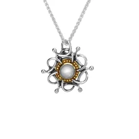 Silver and 10k Gold with Cabachon White Topaz Tempest Pendant -