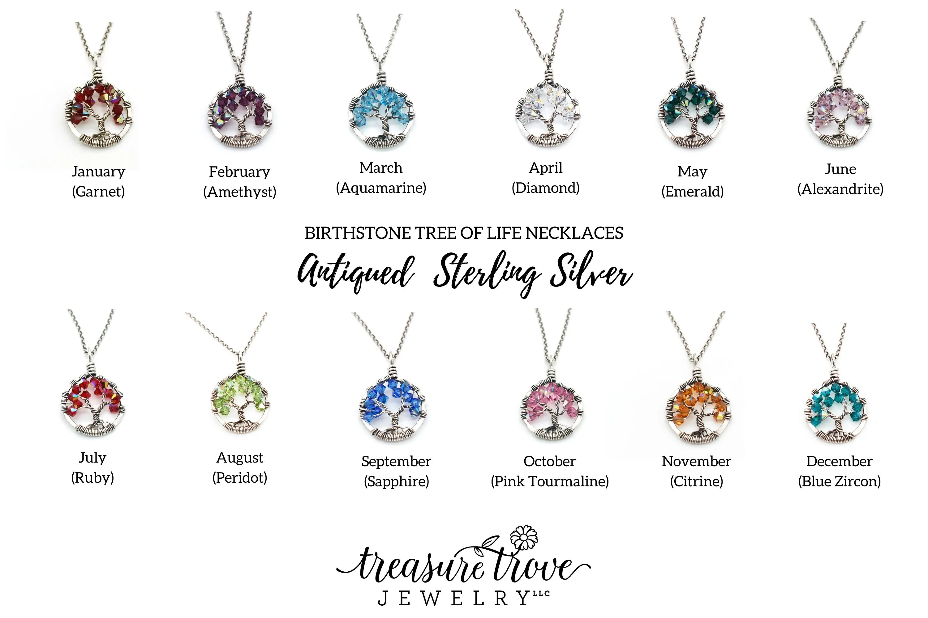 Silver Citrine Tree of Life Crystal Necklace (November)