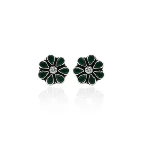 Silver Green And One White Gem Toe Rings