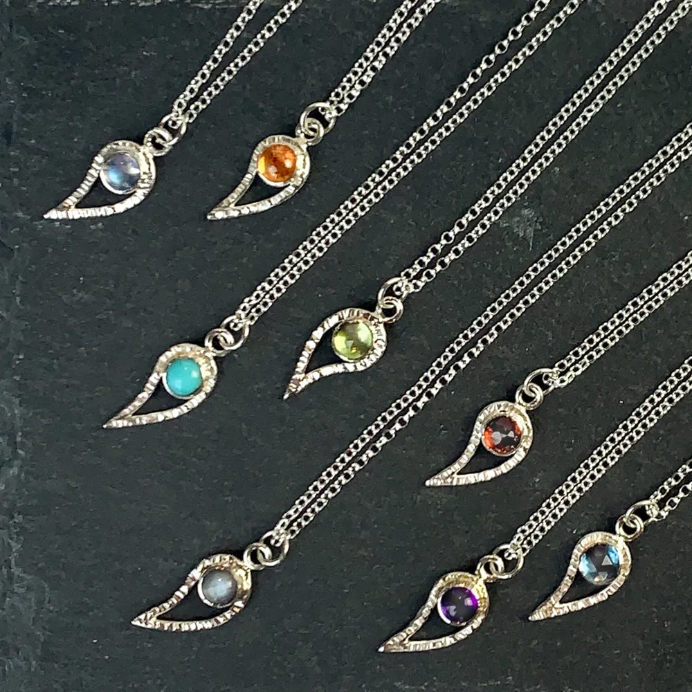 Silver Paisley and Spessartine Garnet Necklace