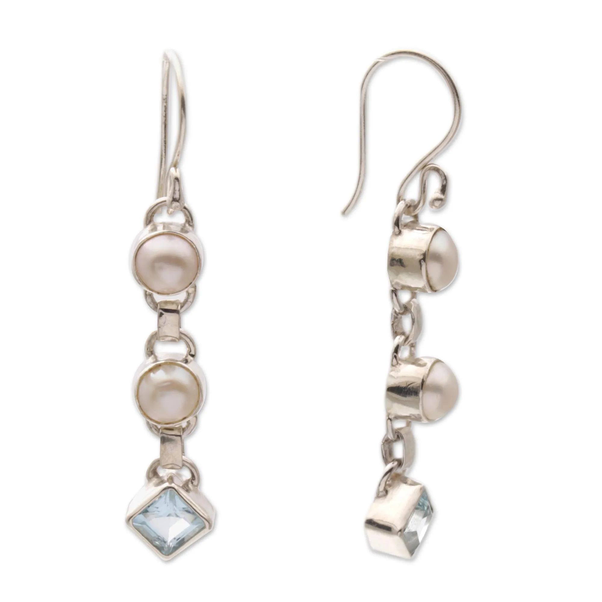 Silver Trail Blue Topaz & Pearl Dangle Earrings
