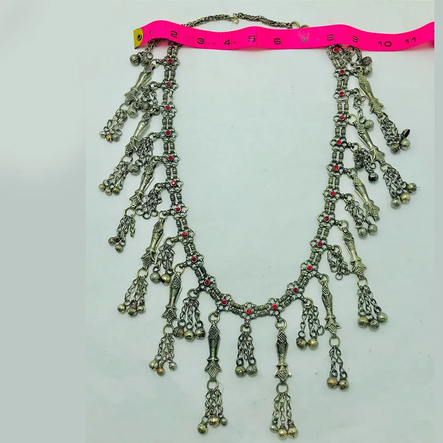 Silver Vintage Necklace with Red Glass Stones