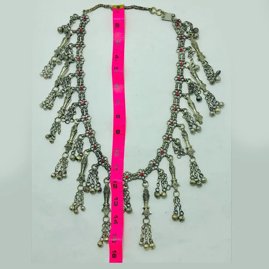 Silver Vintage Necklace with Red Glass Stones