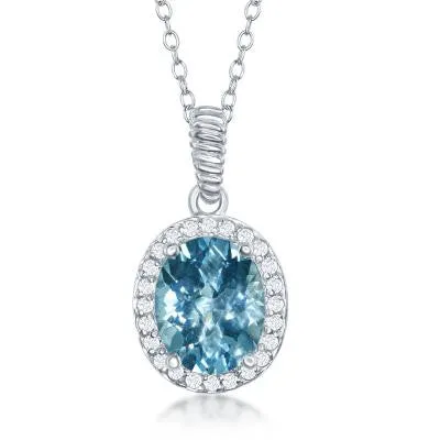 Sterling Silver Blue and White Topaz Pendant with Sterling Silver Chain (90234)