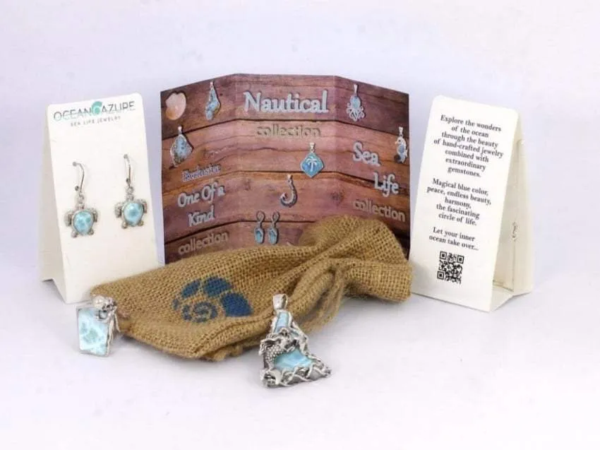 Sterling Silver Crab Stud Earrings with Round Larimar and White Topaz