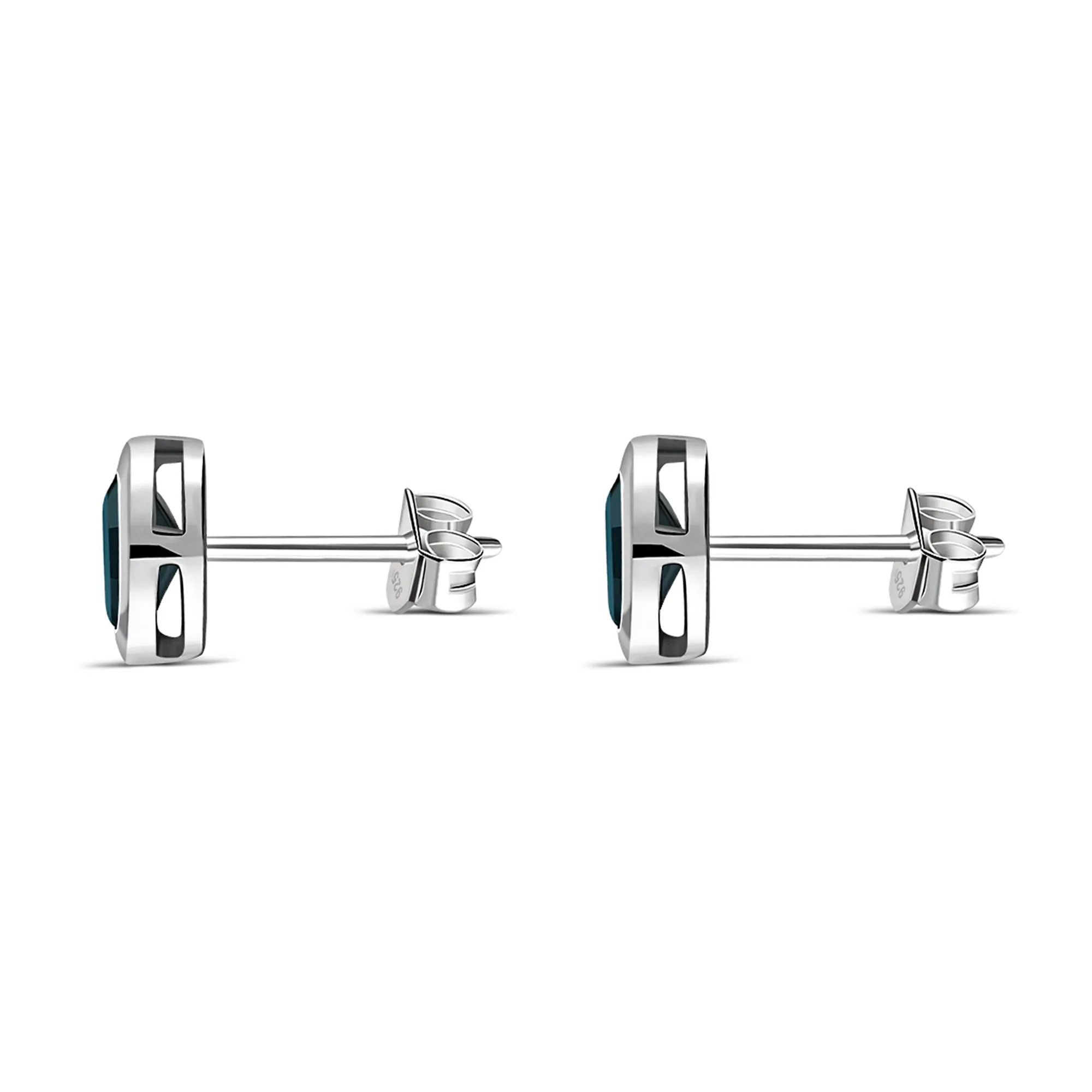 Sterling Silver London Blue Topaz Oval Framed Stud Earrings