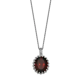 Sterling Silver Oval Garnet Necklace