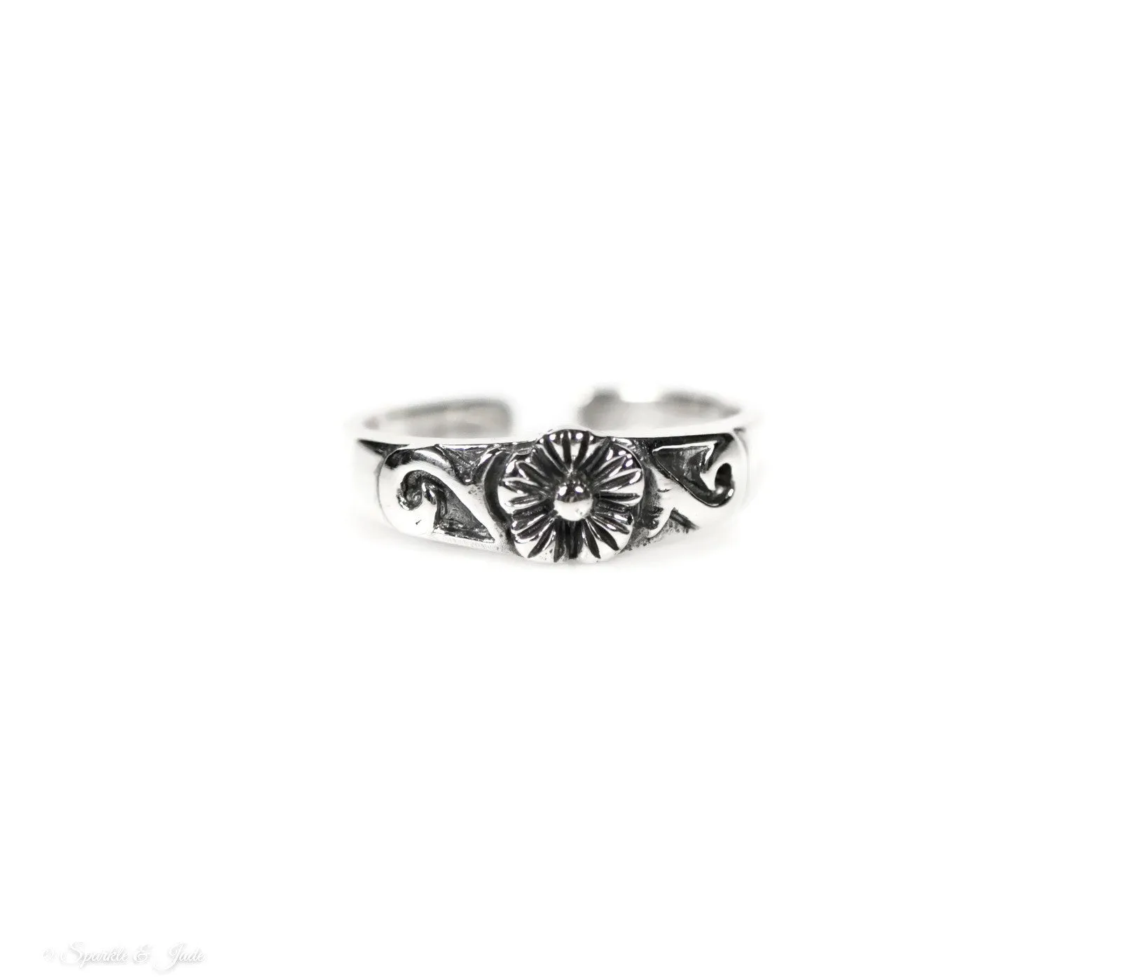 Sterling Silver Plumeria Flower Swirl Toe Ring
