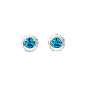 Sterling Silver Swiss Blue Topaz 4mm Round Framed Stud Earrings