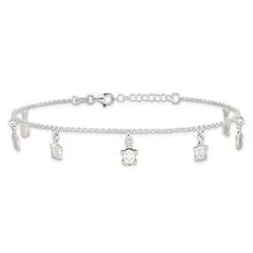 Sterling Silver Turtle 9" Anklet with 1" Extender