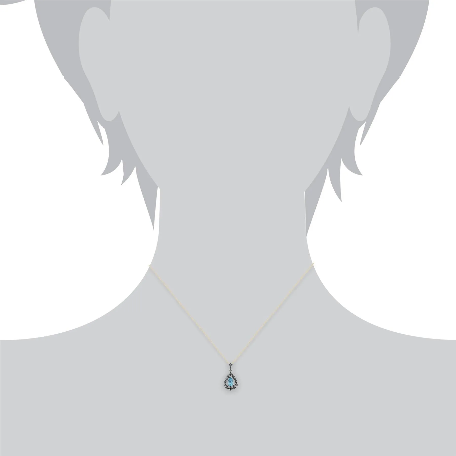 Sterlingsilber 1,42ct Topaz & 0,16 CT Markasit Viktorianischer Stil Anhänger auf 45cm Kette