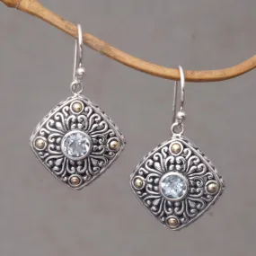 Swirling Facade Gold Accent Blue Topaz Swirl Motif Dangle Earrings from Bali