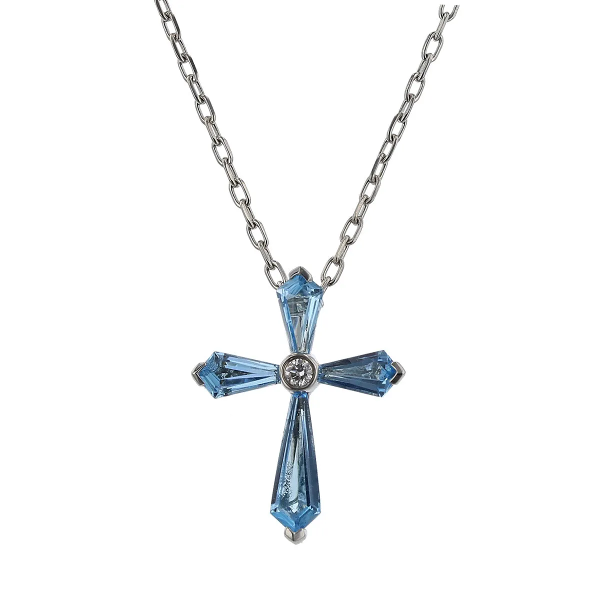 Swiss Blue Topaz and Diamond Cross Pendant Necklace
